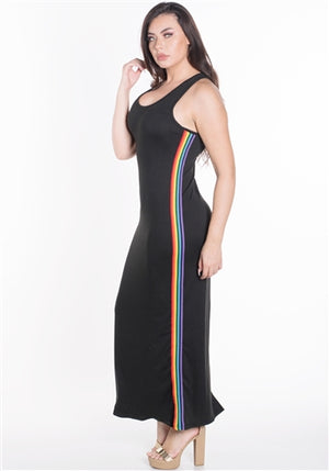 Sleeveless Maxi Dress with Contrasting Chakra/Rainbow Side Stripes