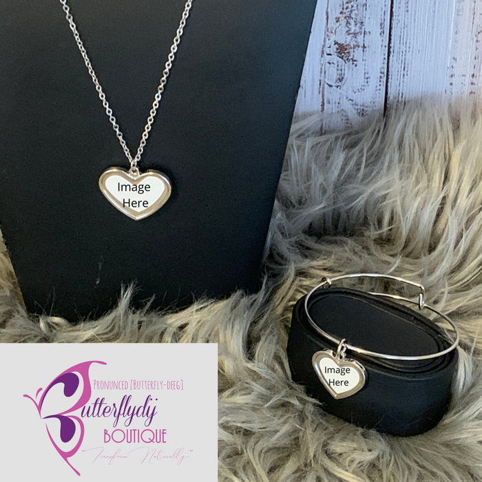 Heart Photo Necklace & Bracelet Set